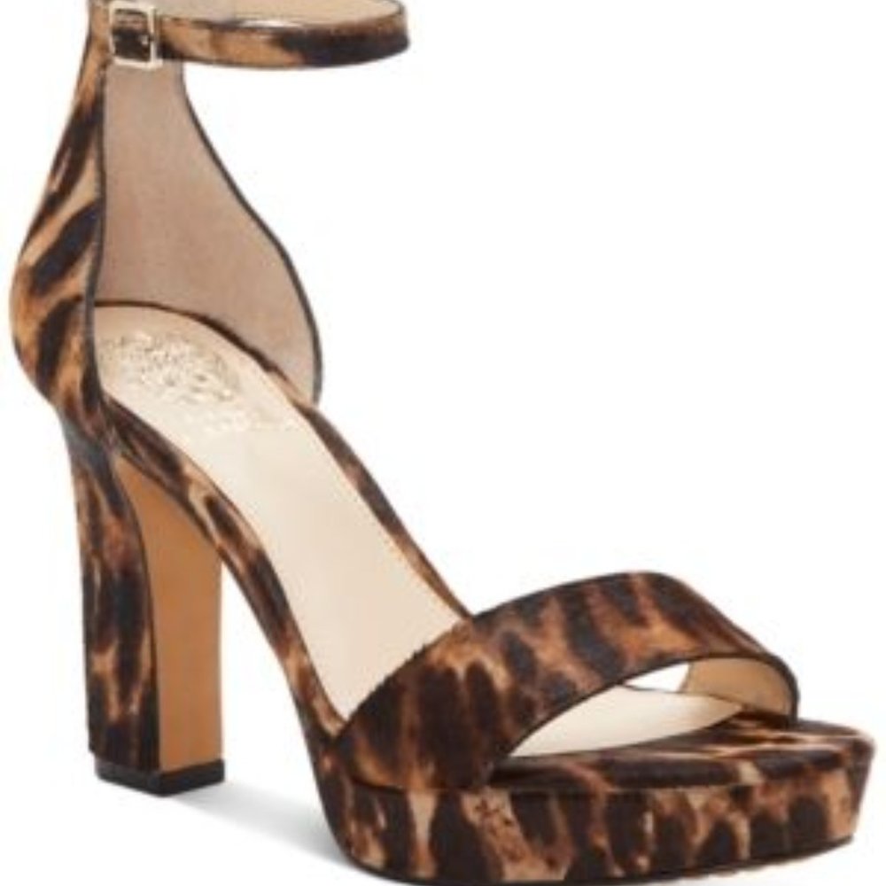 Vince Camuto Sathina Calf Hair Heeled Sandal Animal print $130